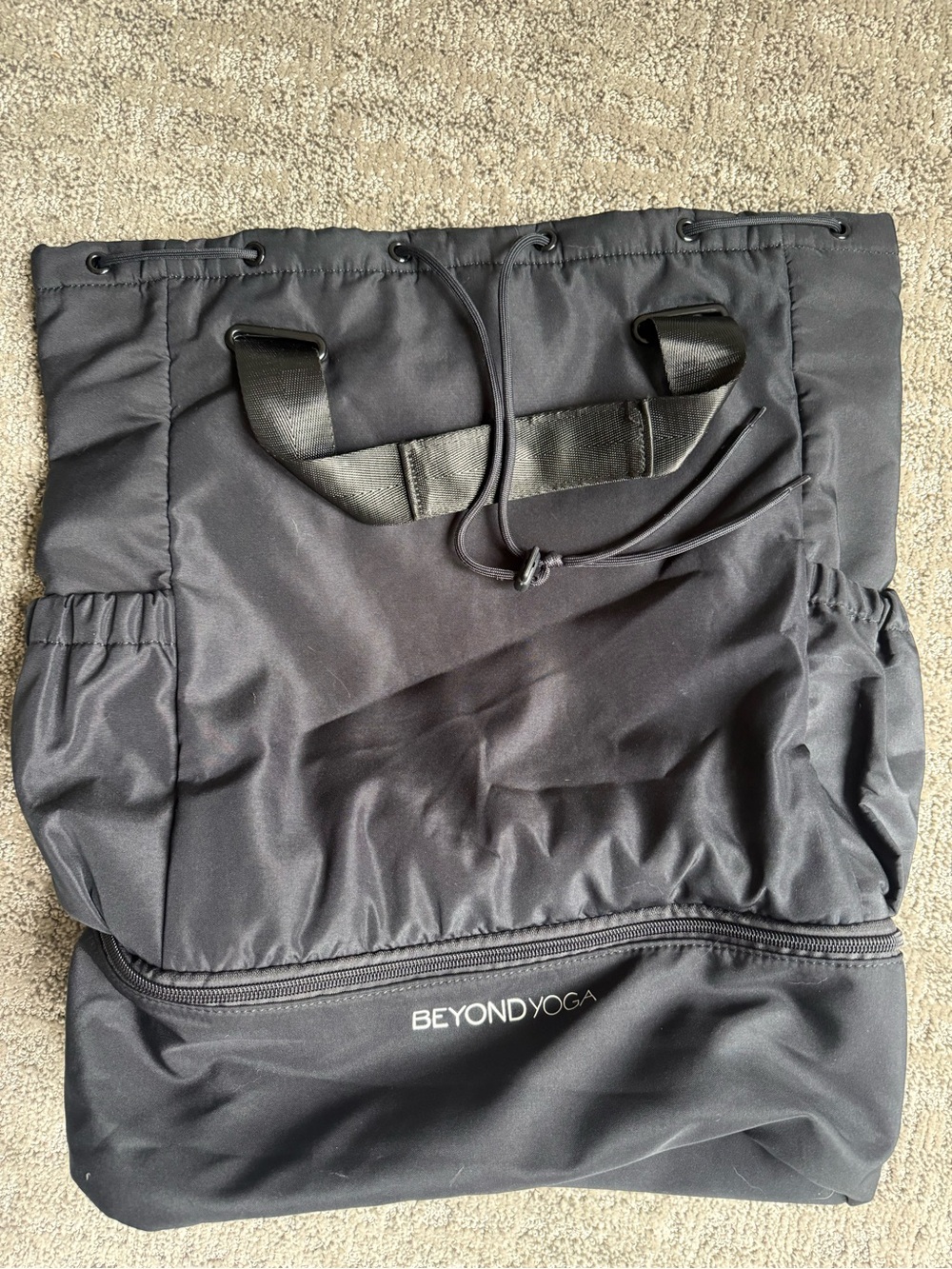 Beyond Yoga Black Drawstring Duffel with Zippered Base
